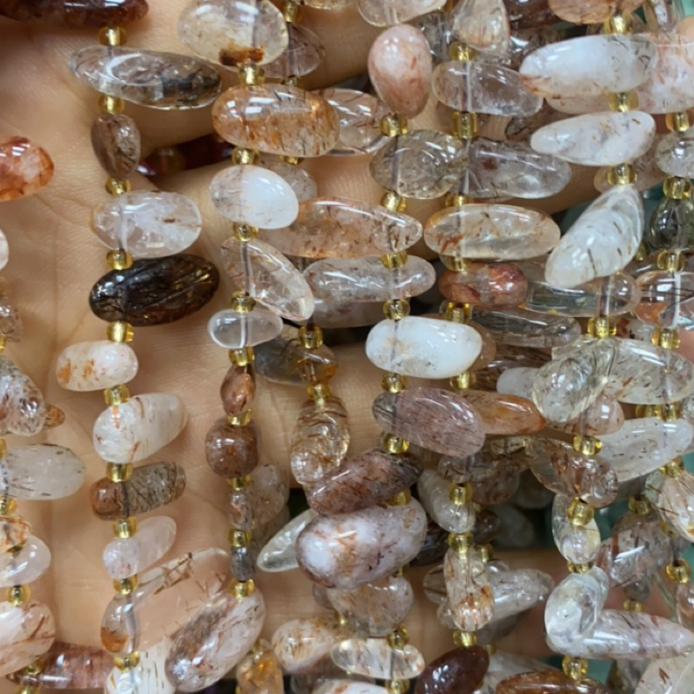 天然黑晶超七水晶长牙碎石滚石可DIY散珠手链项链半成品珠宝配饰