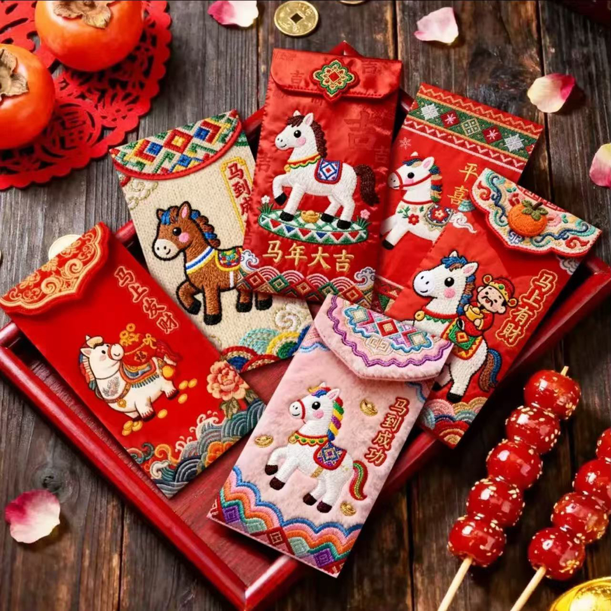 2026马年新款创意中式压岁福气满满的立体刺绣风格中新年肥料化肥