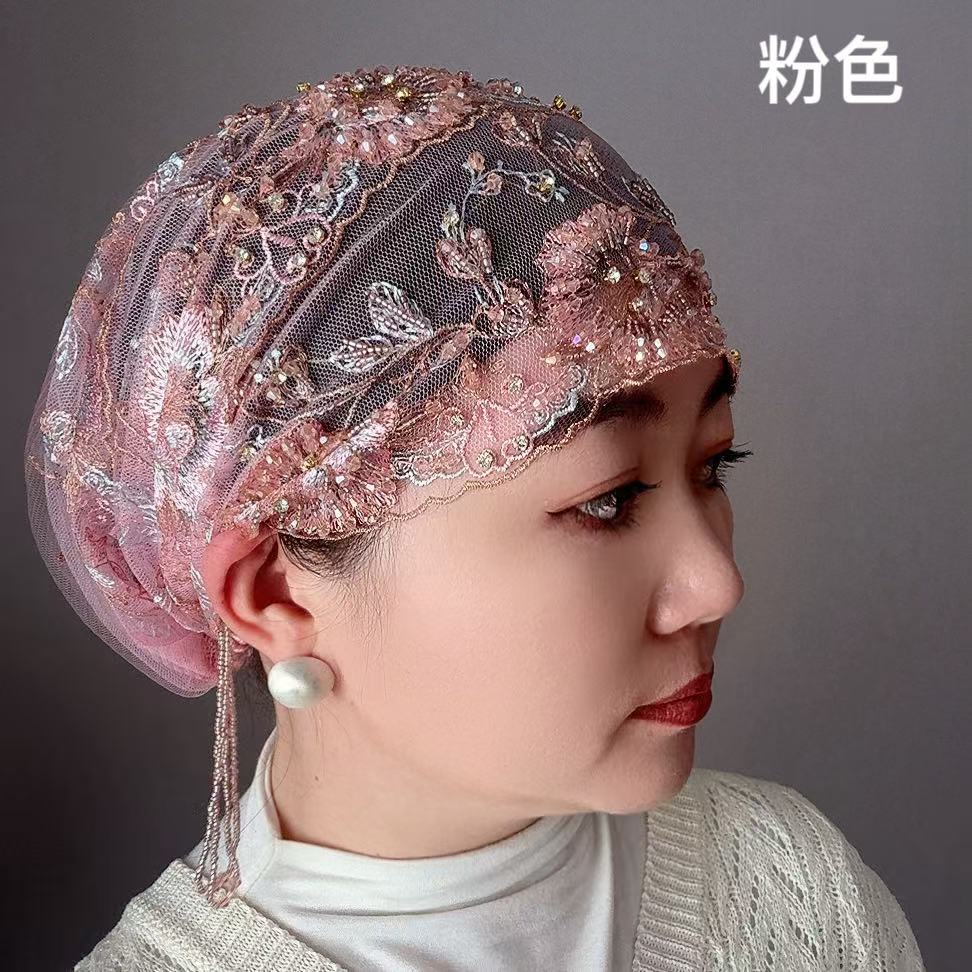 2024双层时尚新款流苏爆款手工包头帽子洋气