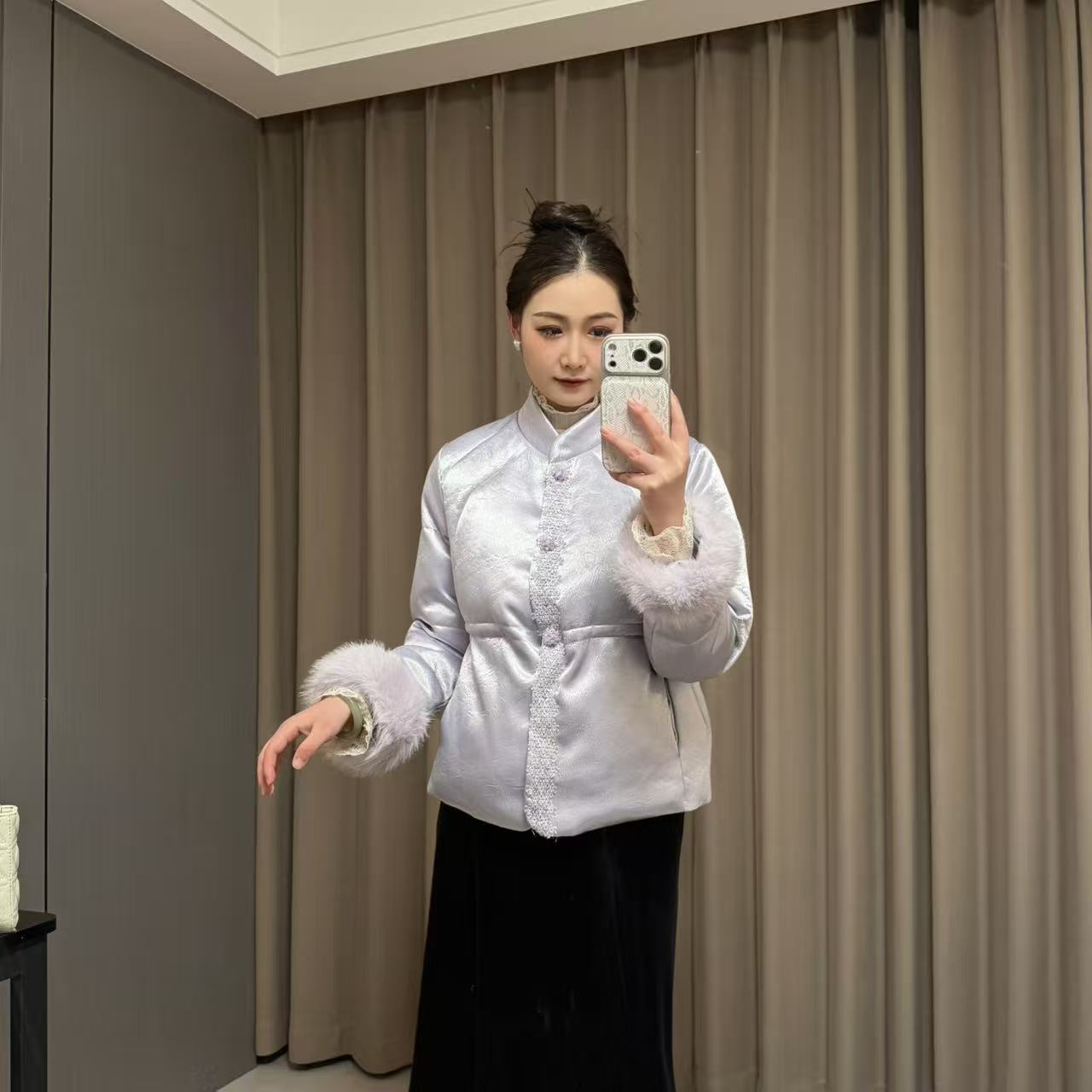 【闭月羞花】珠光感厚款收腰保暖常规宽松修身型棉服冬季网红显瘦