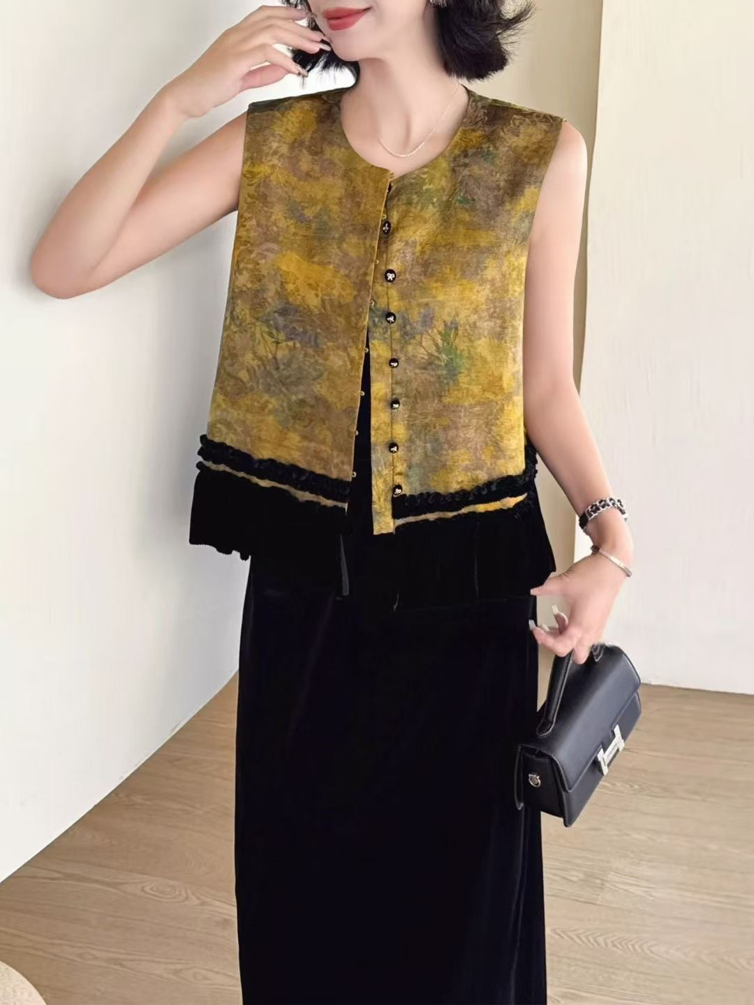 【瑞梦推荐】马夹女无袖复古提花洋气女士秋季