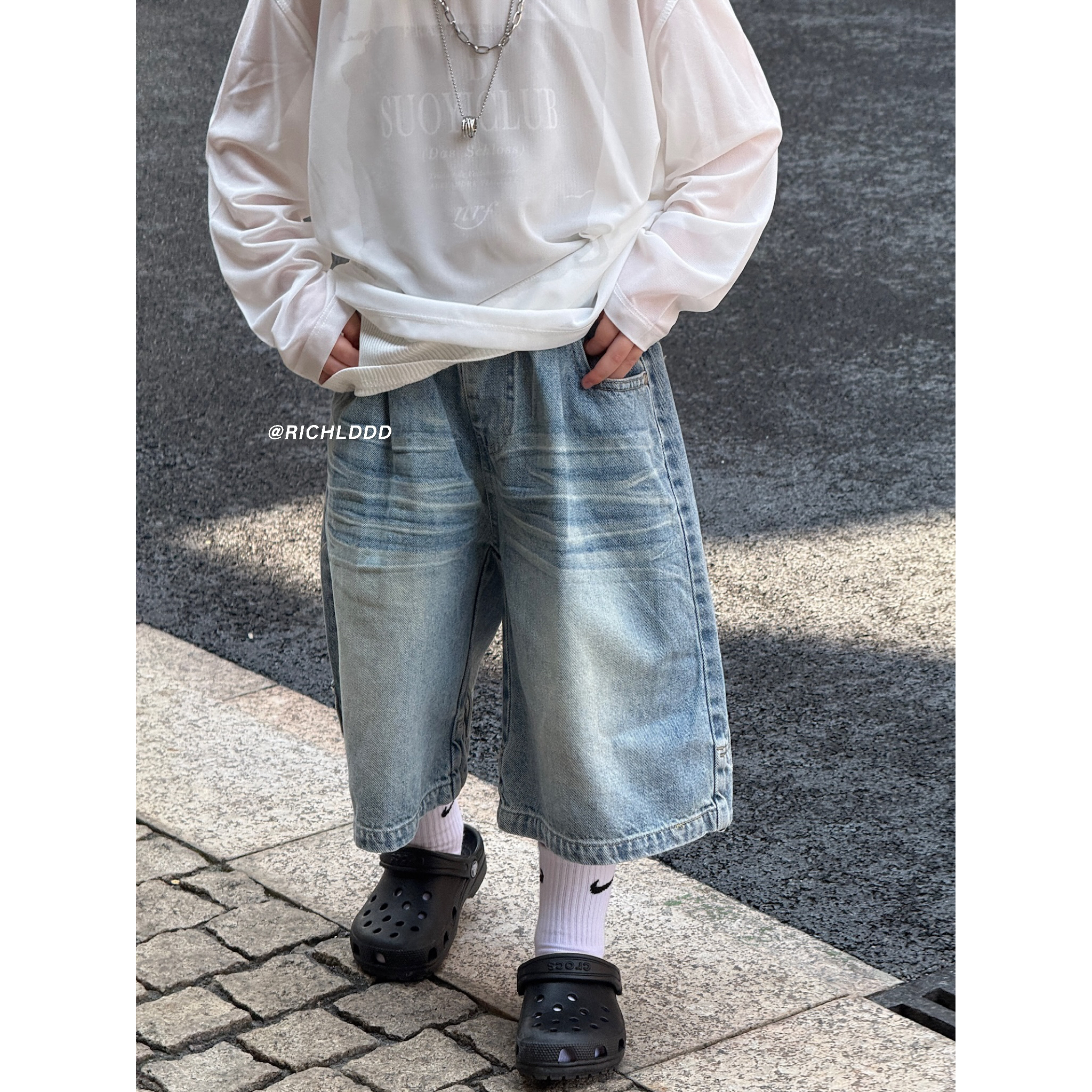 no退no换.海岛信笺/2025夏超柔男童七分牛仔裤2130