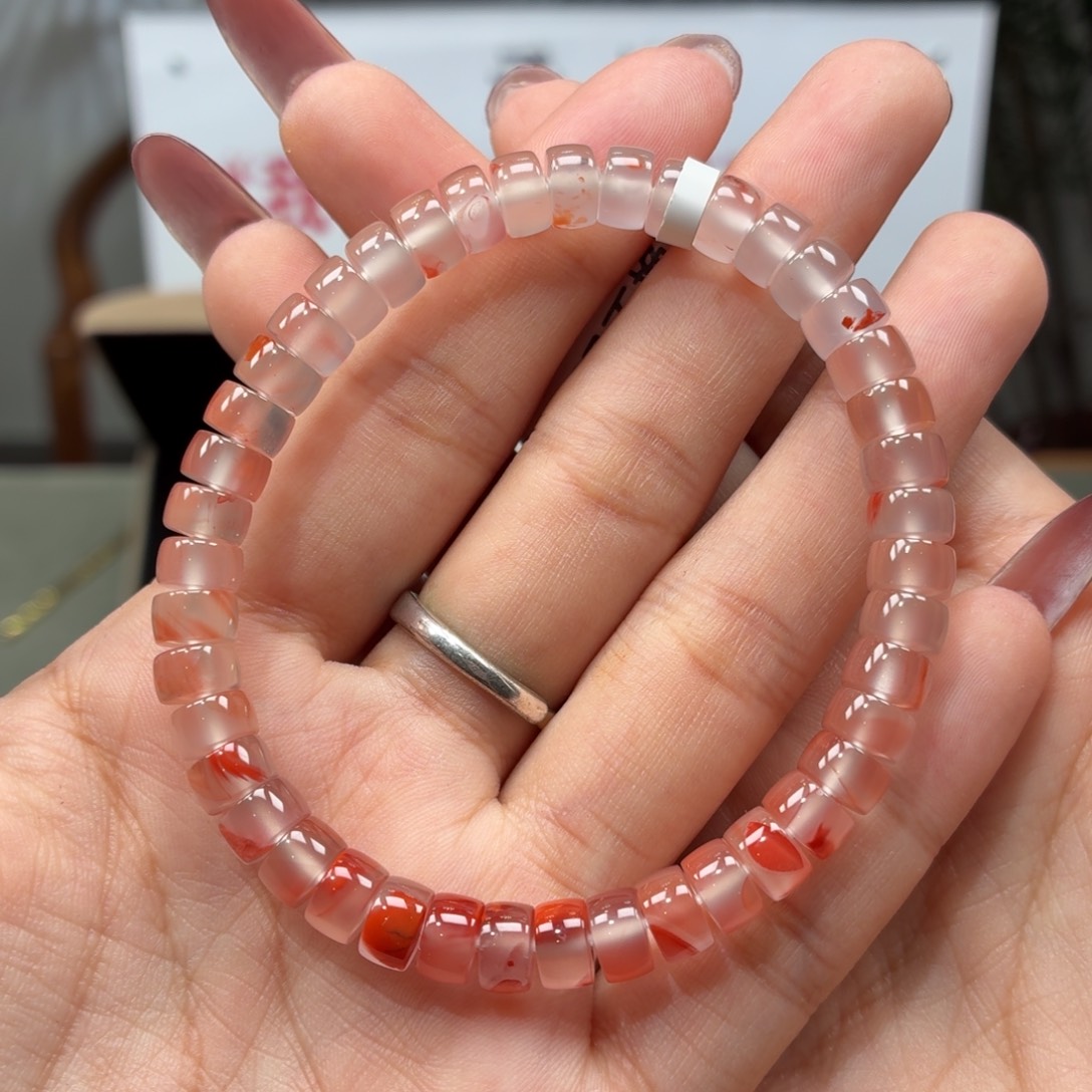 南红玛瑙未镶嵌手串原矿保山杨柳冰飘直切南红手串卡6.9