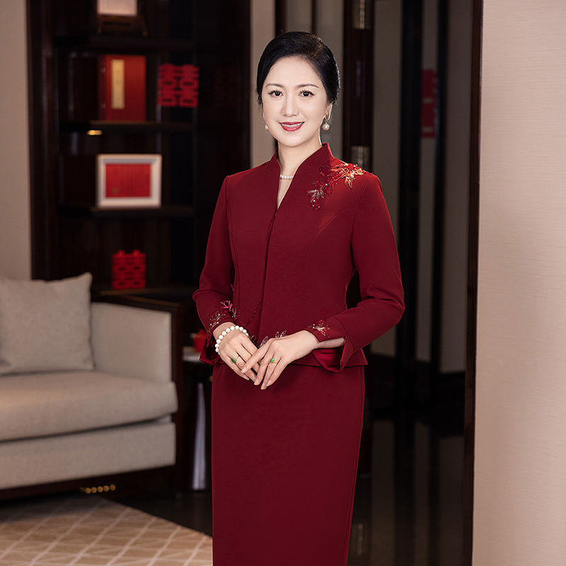 蕾蒂若旗袍礼服婚礼新款高档两件套红色显瘦婚宴连衣裙服饰987