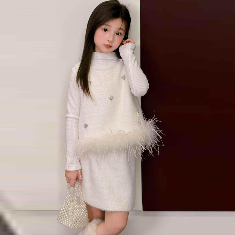 女童加绒拜年服套装秋冬装2025新款洋气时髦女孩高级感加厚三件套