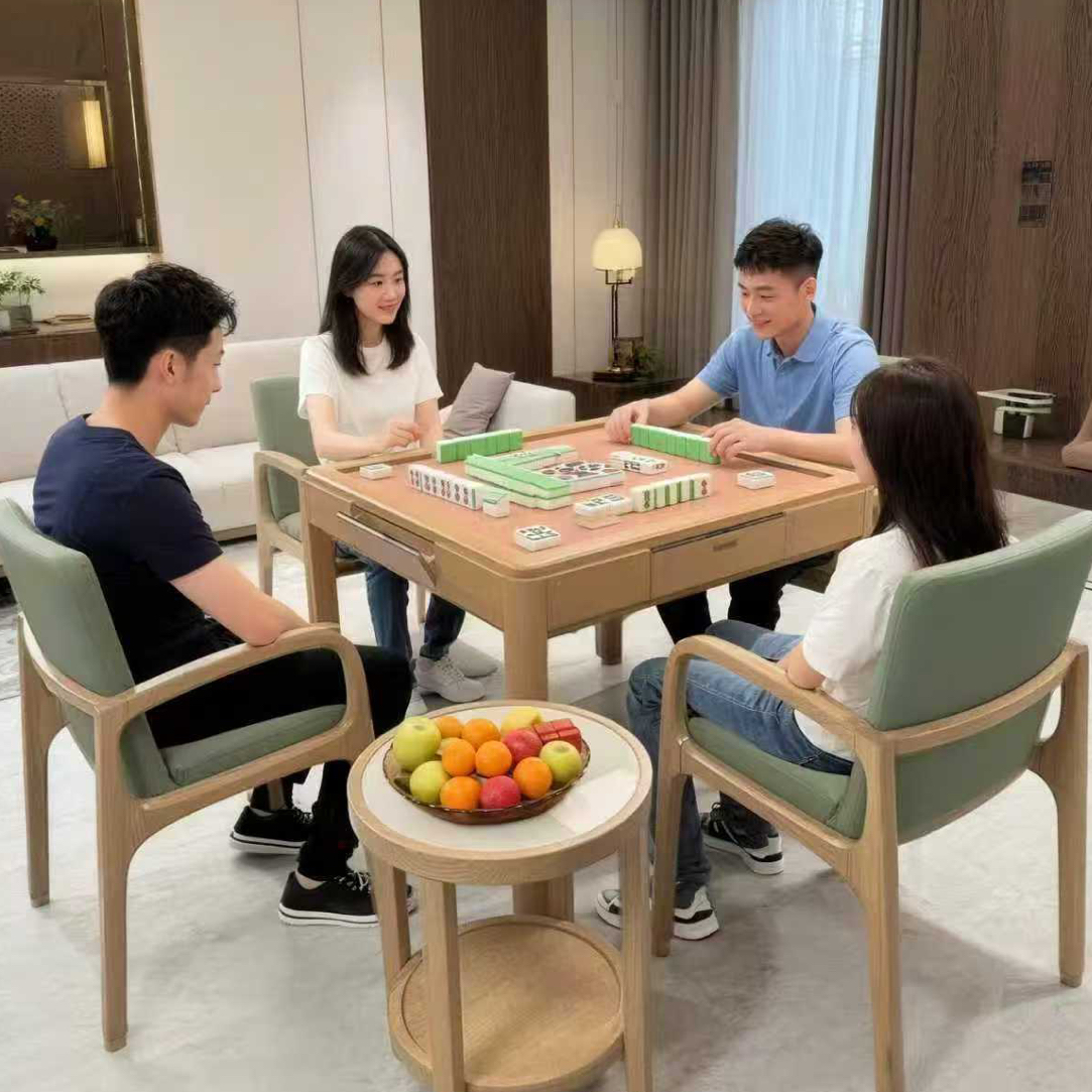 8003北美白蜡木纯实木杏色棋牌桌