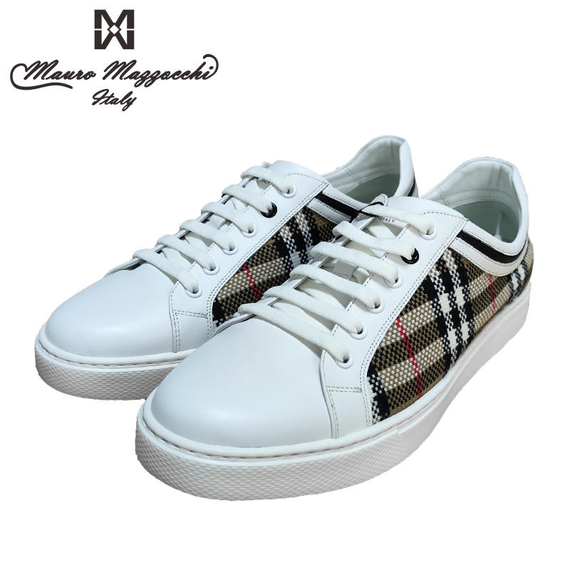 Mauro/玛路男士低帮牛皮纺织休闲鞋时尚舒适系带百搭黑色白色1003