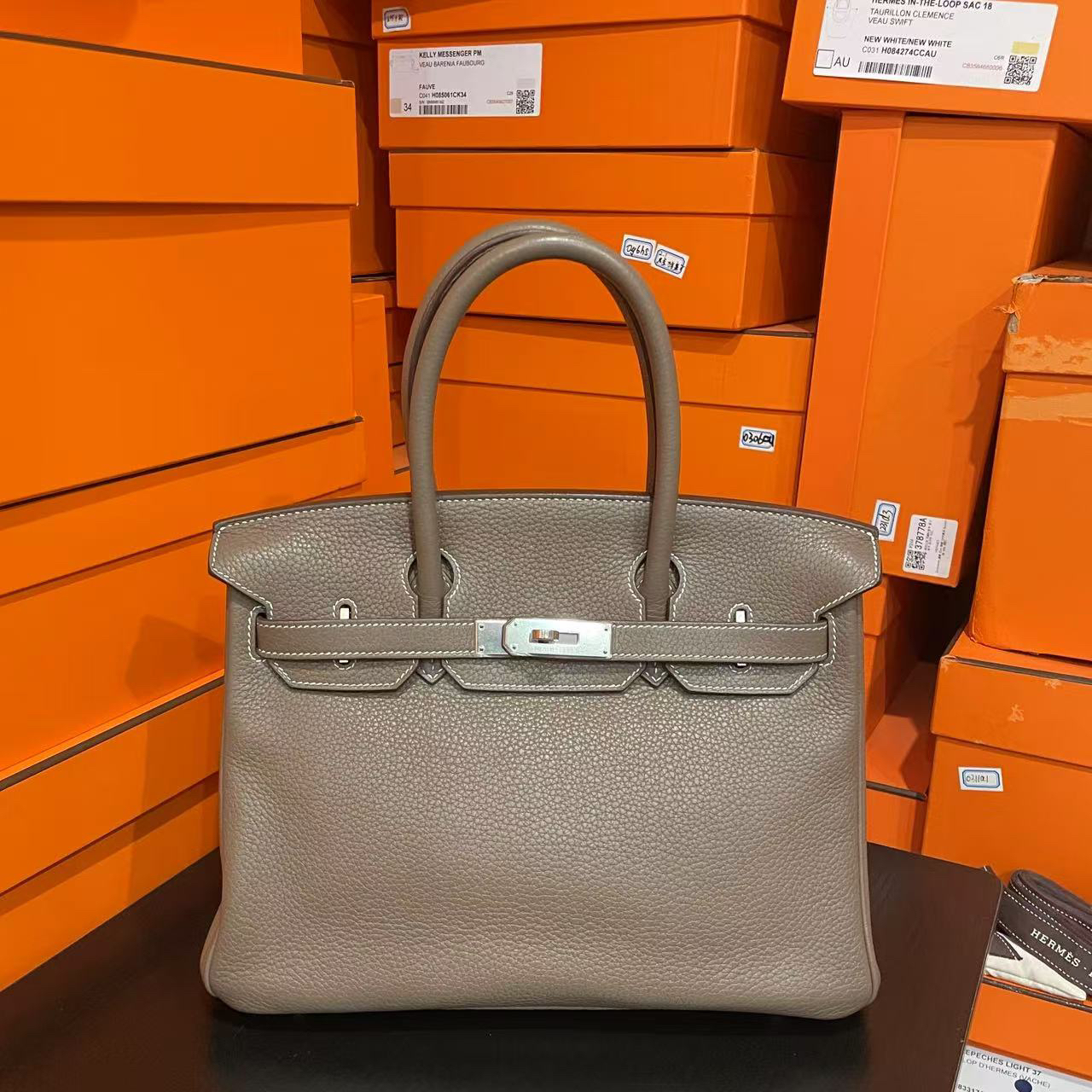 95新 Hermes/爱马仕 birkin 30 框N togo 大象灰0112m3 
