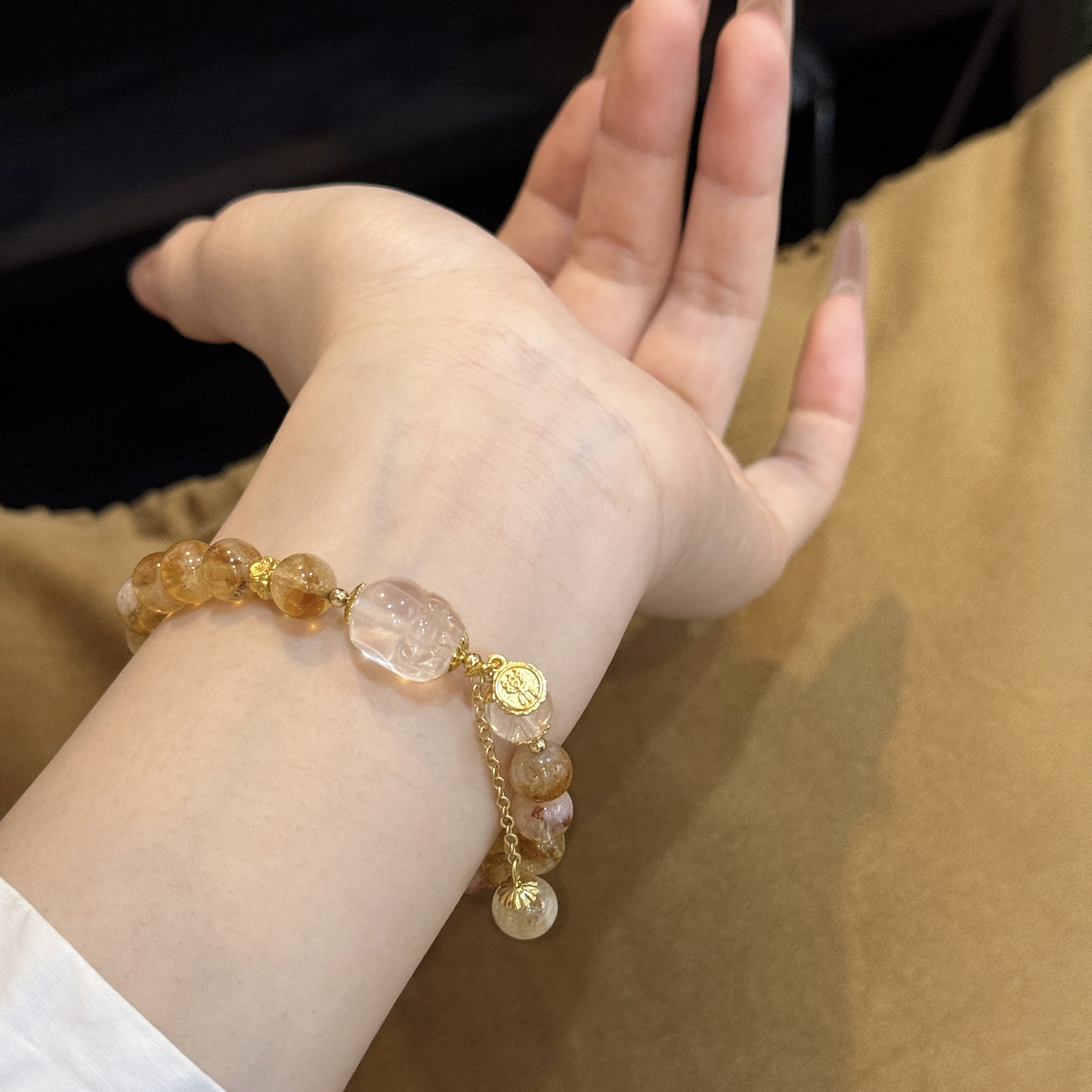 【小师妹】8.6mm黄塔金+白水晶+貔貅Z120