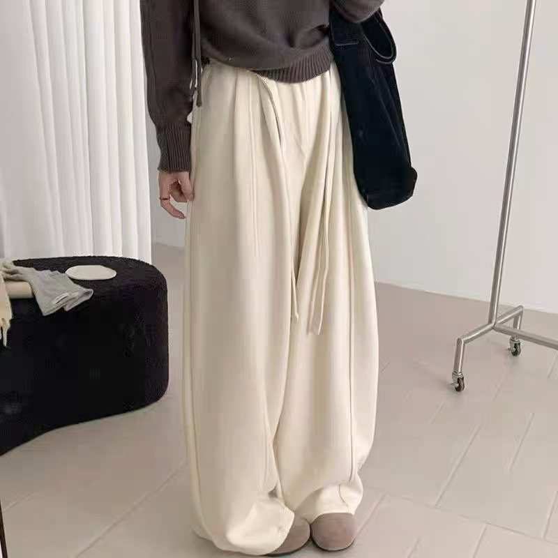 日韩系老钱风加绒气球山本阔腿裤秋冬松弛感慵懒弯刀休闲裤 812