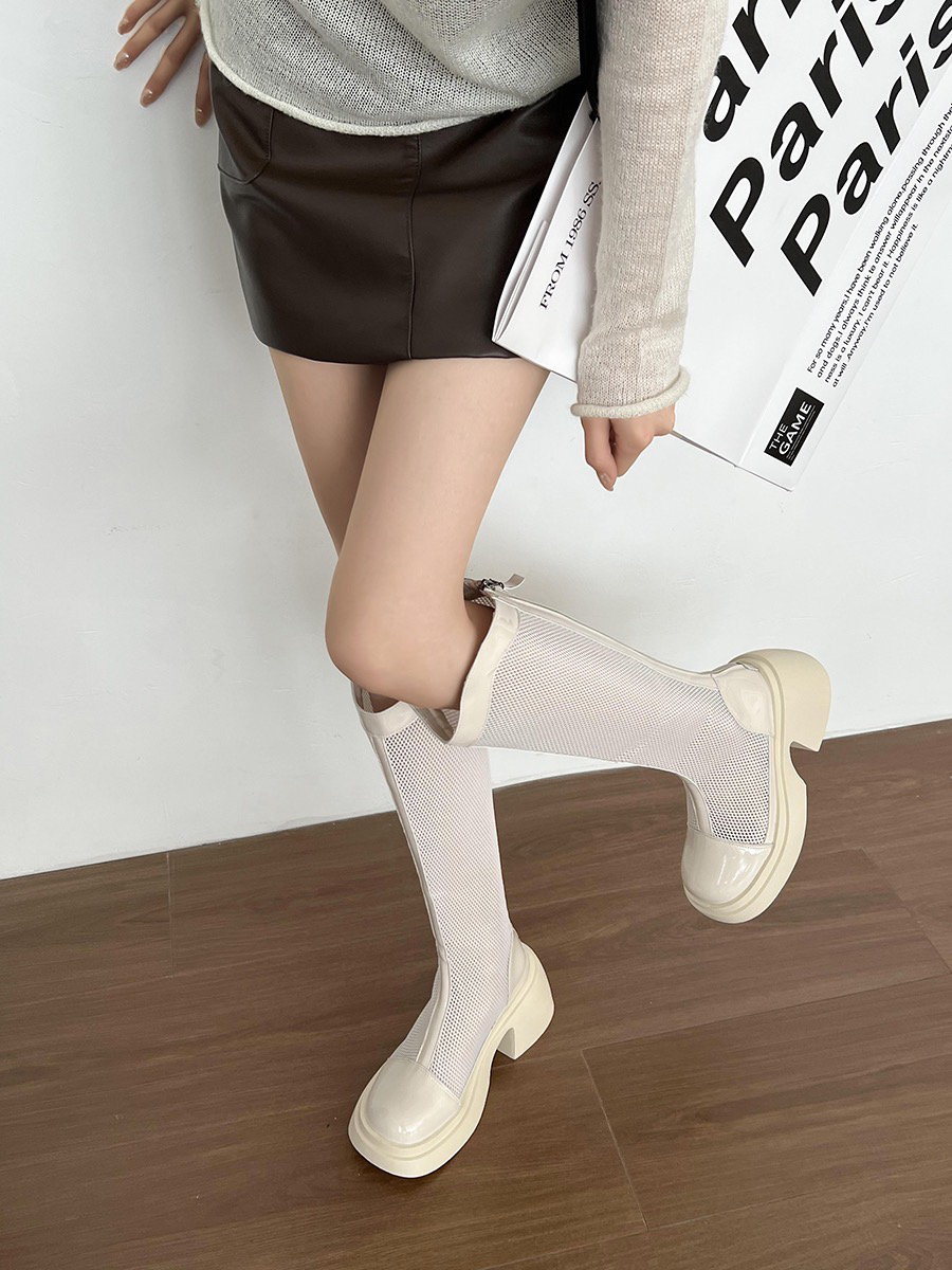 默认有瑕疵松高底马丁靴没弹力网纱长靴凉靴百搭777