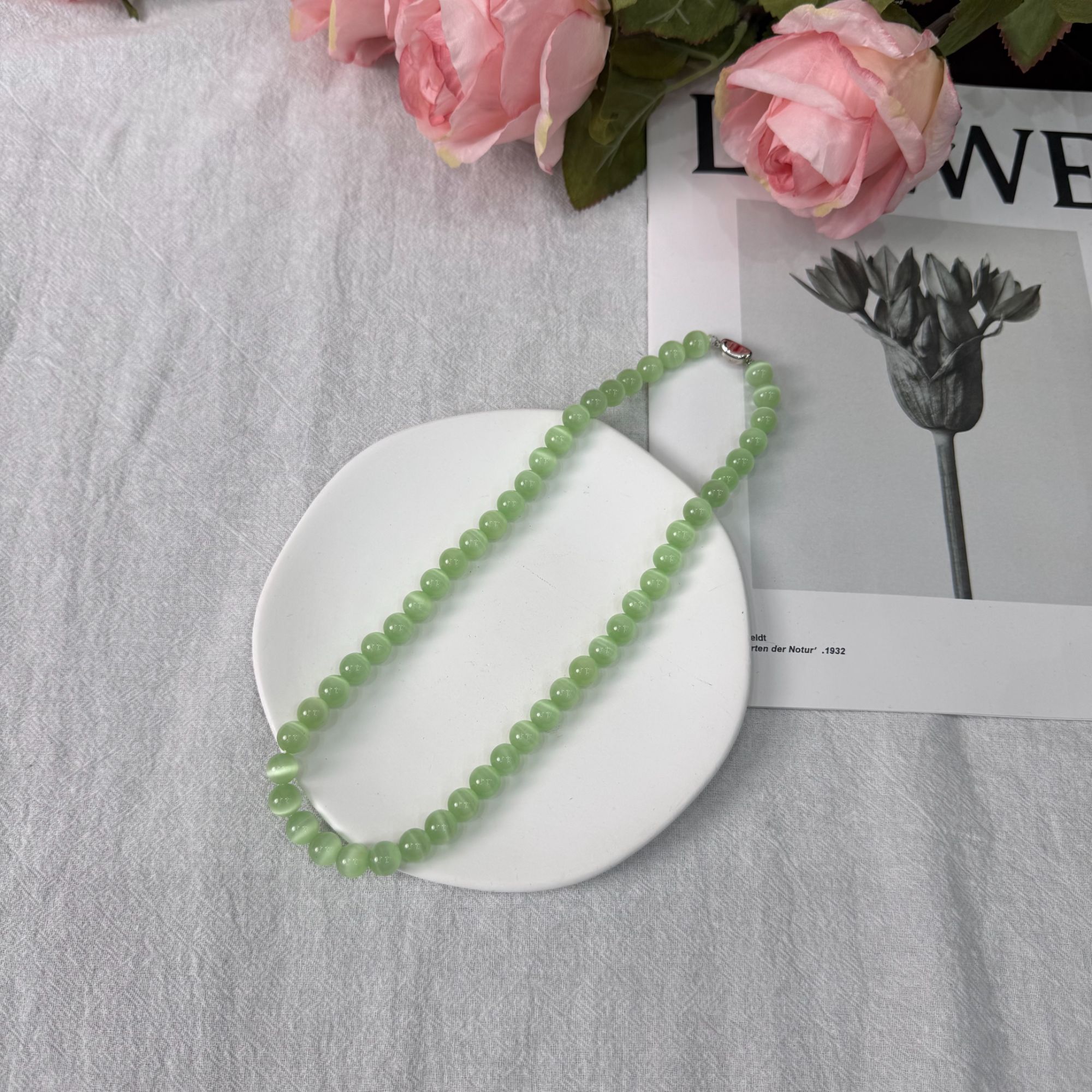 高定珠宝苹果绿猫眼项链HF1860S058