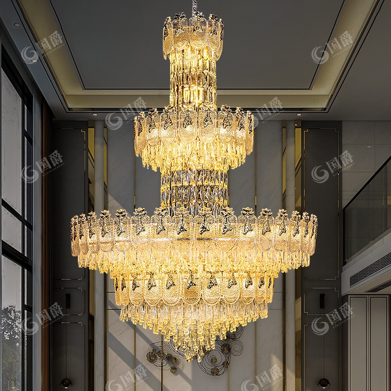 国爵2025年新款法式轻奢水晶大吊灯自建房别墅挑空大吊灯高度奢华