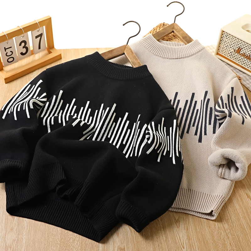 男童秋冬季新款线条一体绒毛衣中大童加绒加厚休闲百搭毛衣6733