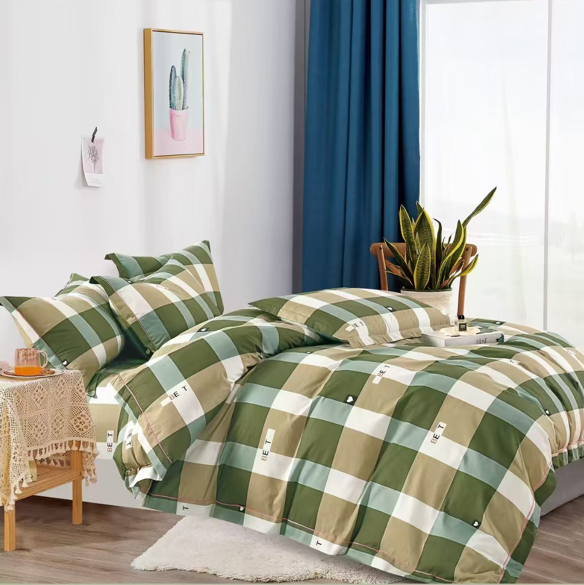 100%纯棉斜纹精梳棉布料亲肤舒适全棉不起球学生格子床单被套枕套