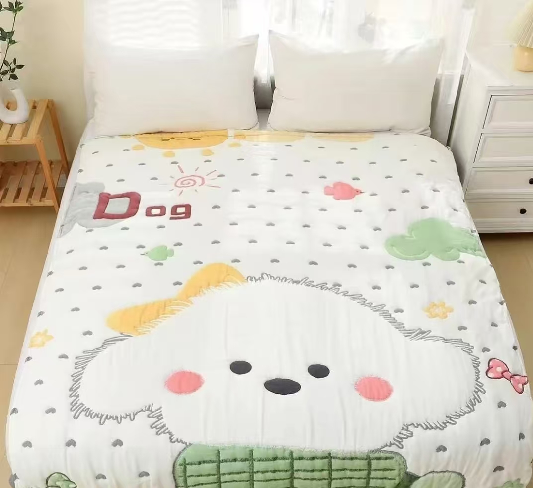 【云朵小狗】200*230cm全棉纱布泡芙被双人被提花A类机洗亲肤