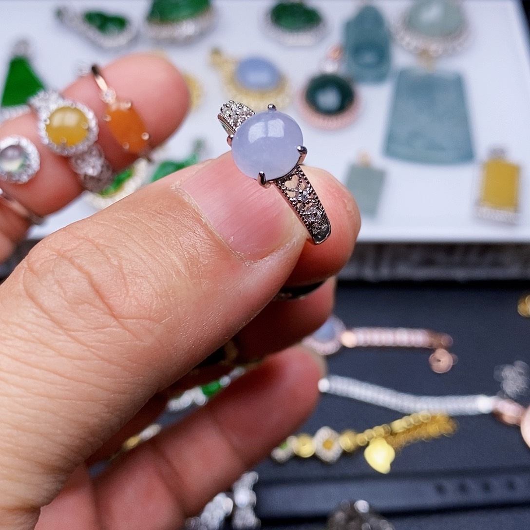 翡翠戒指银S925镶嵌小**?戒指