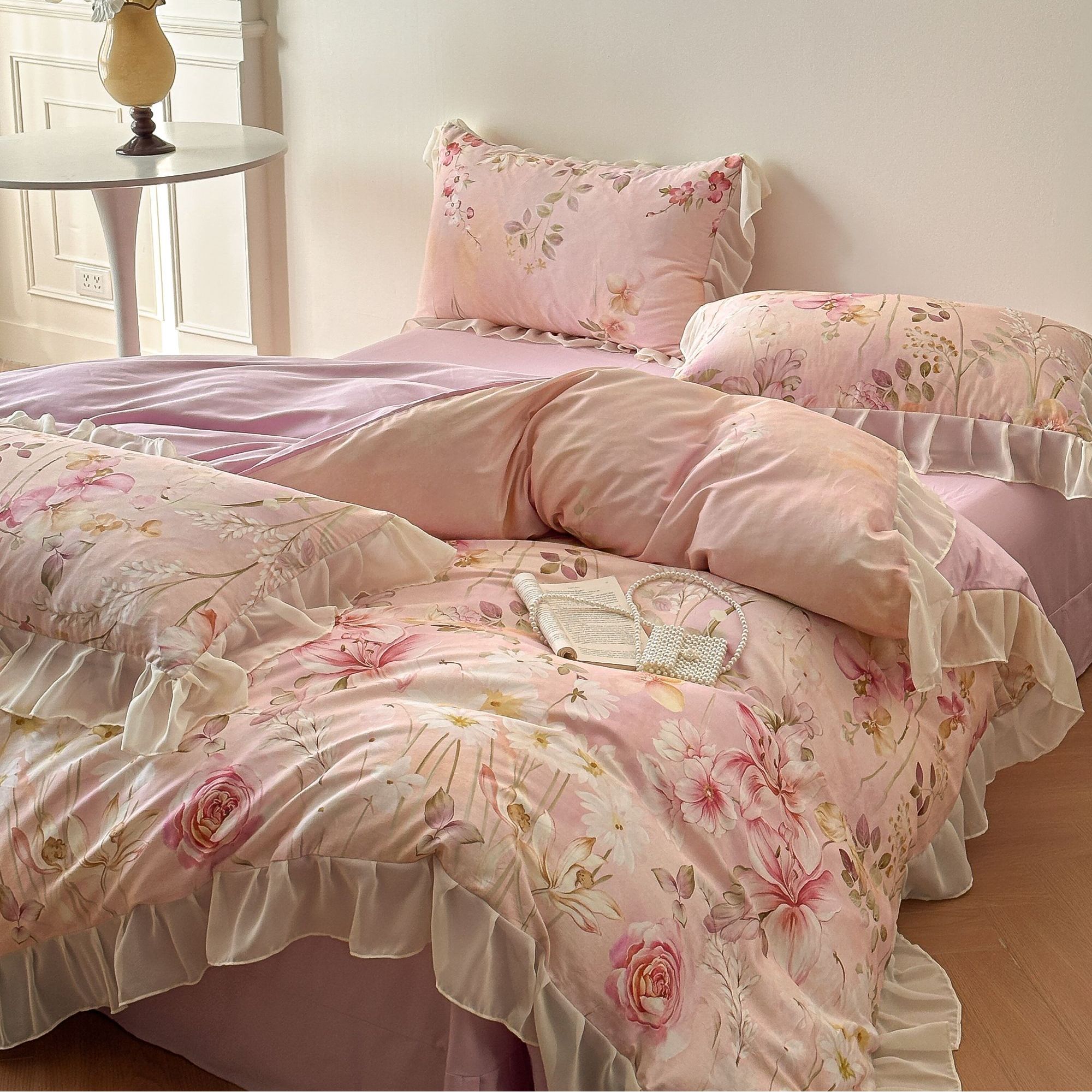 法式浪漫风花边款全棉四件套四季通用高级感纯棉床单被套床品套件