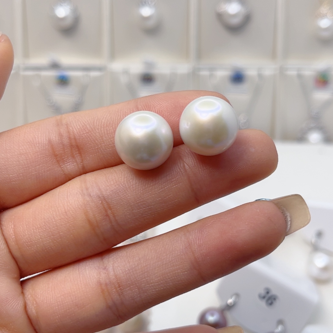 银S925镶嵌淡水珍珠耳饰13mm