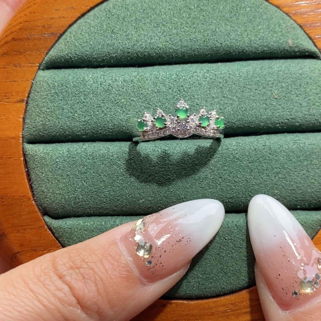 翡翠戒指银S925镶嵌c c c