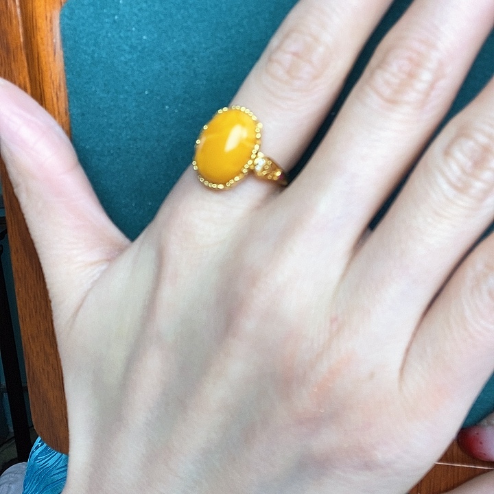 蜜蜡戒指银S925镶嵌戒指