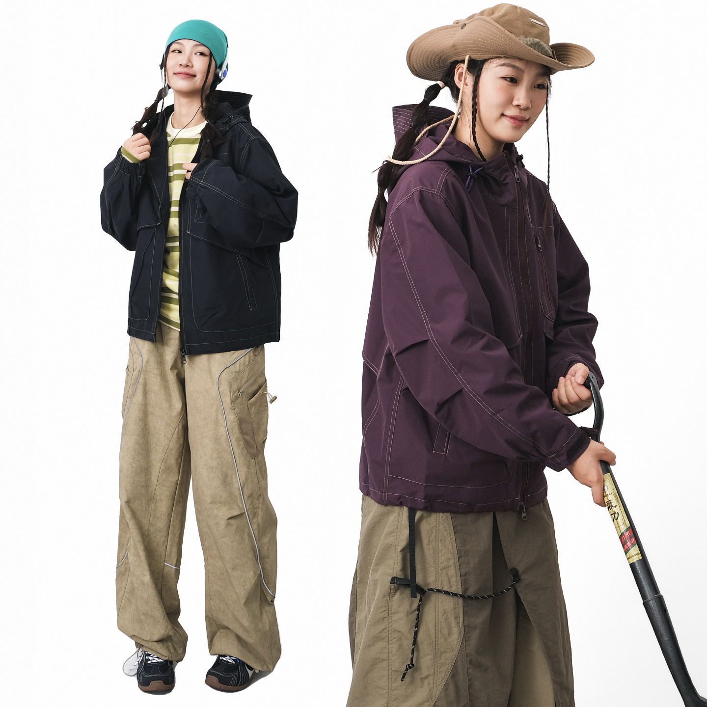 山隐山系户外机能风连帽冲锋衣明线外套男女情侣休闲百搭夹克运动