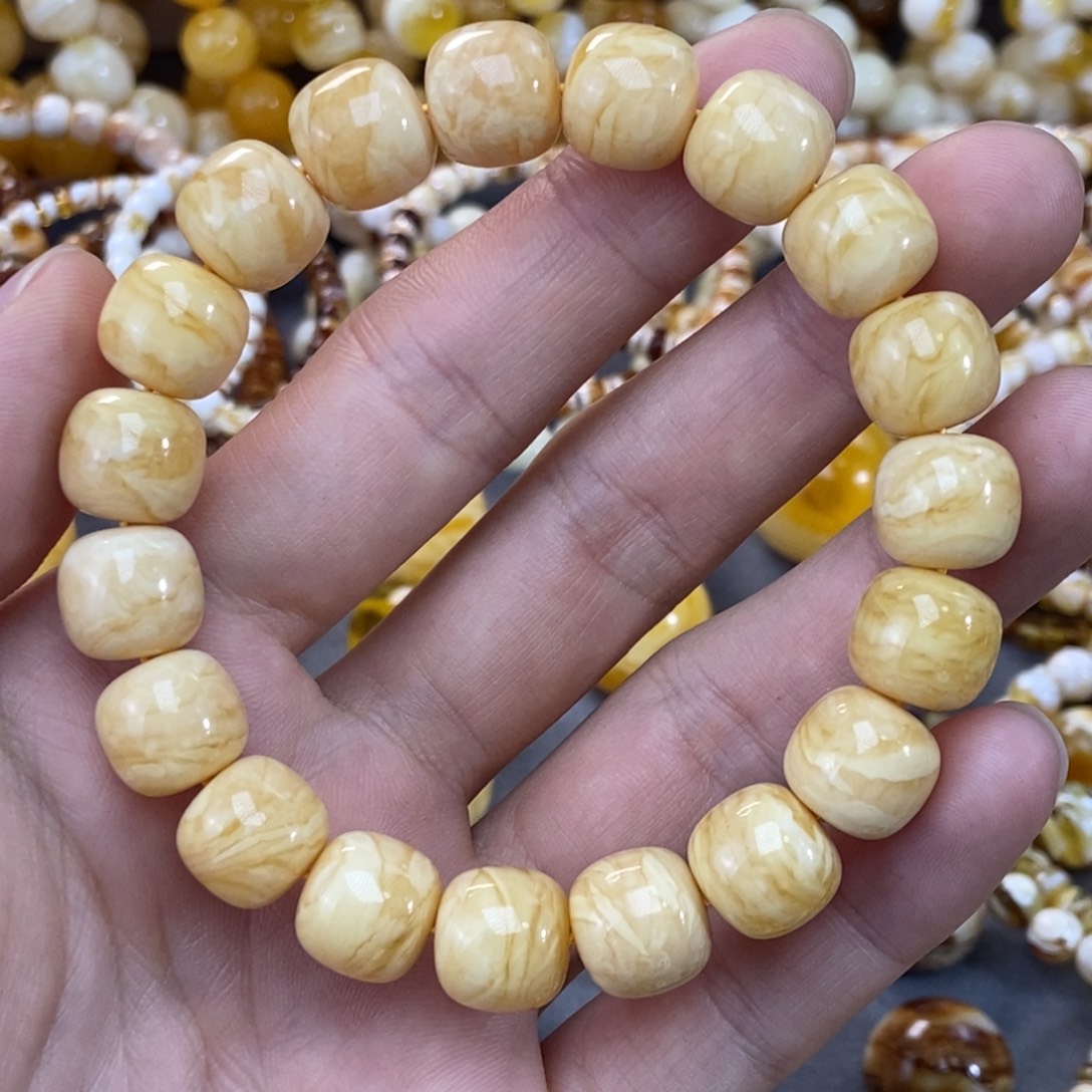 念***忘琥珀未镶嵌手链12+mm同料焦皮浓蜡