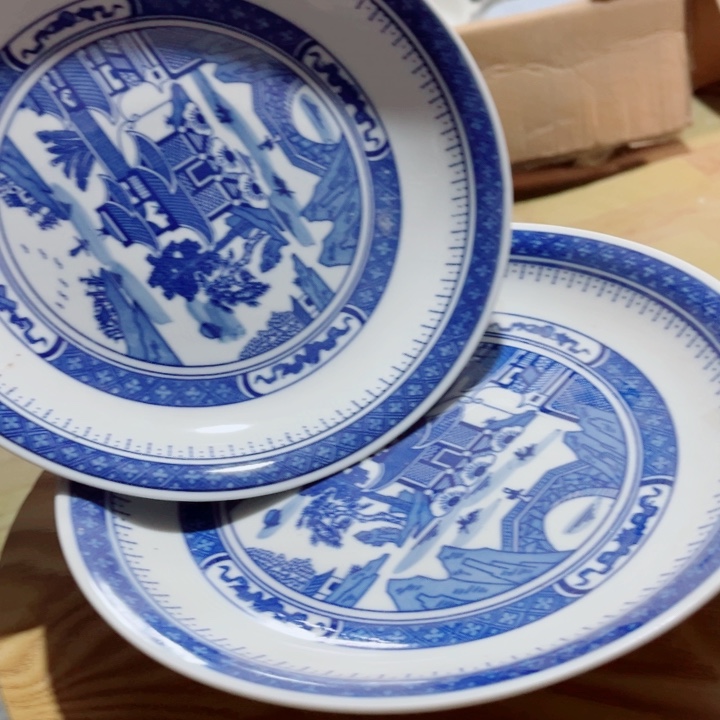  青花玲珑10寸窝盘梧桐微瑕2个浅***～