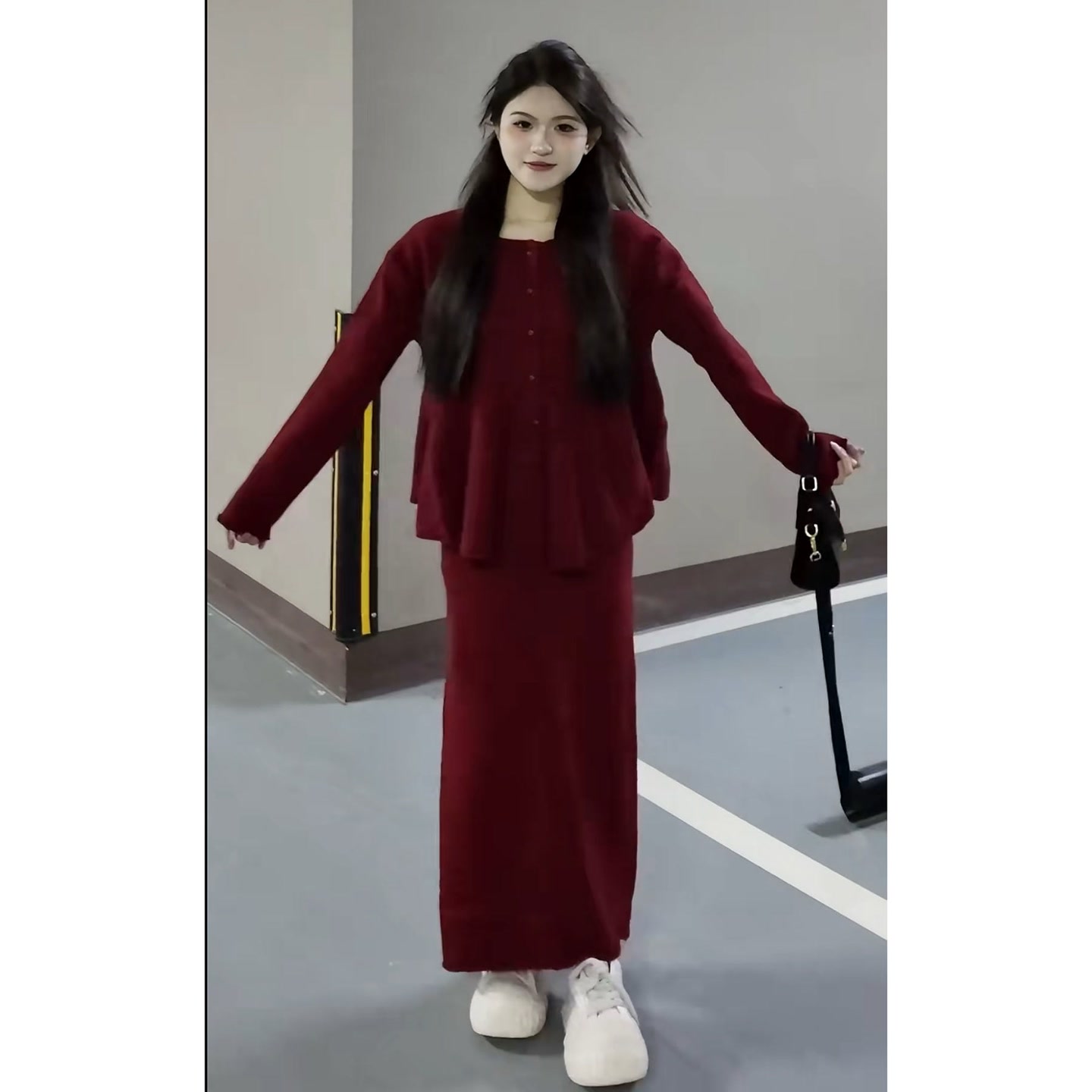 YOO[甜美风]法式温柔针织衫半身长裙两件套一