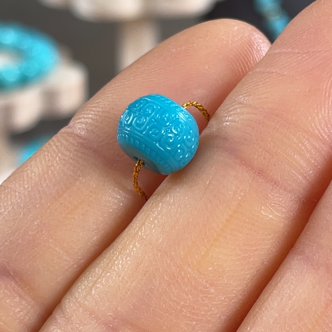 绿松石未镶嵌套链玉化蓝回纹8.8