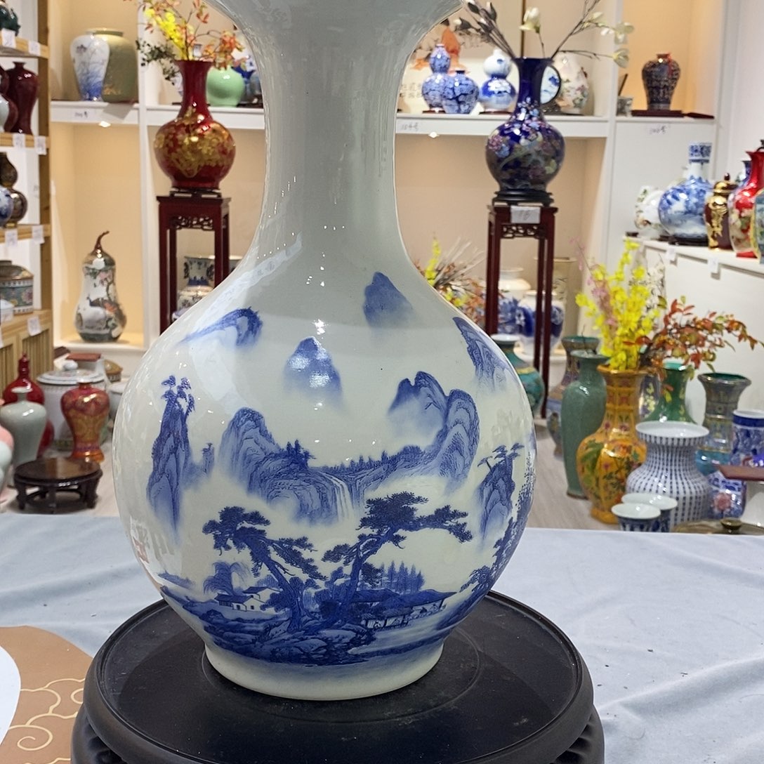 陶摆件36cm山川秀色赏瓶