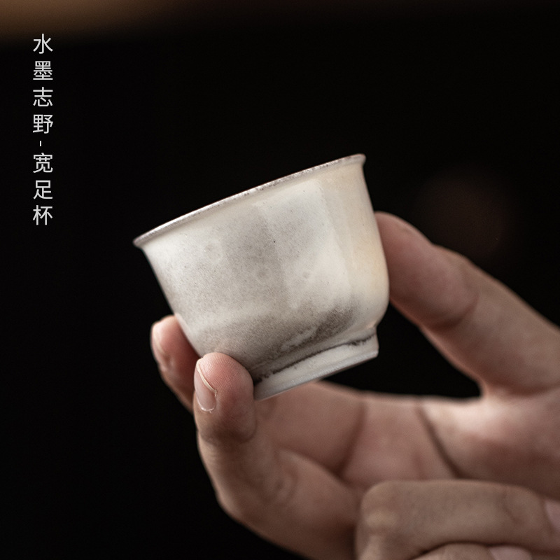 水墨志野宽足杯陶瓷主人杯办公室家用中式复古功夫茶具品茗杯送礼