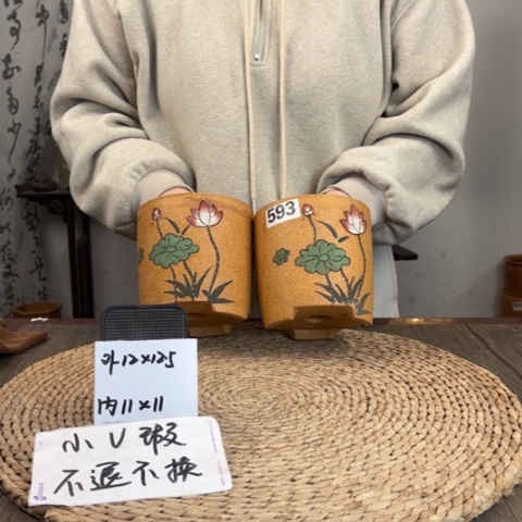 紫砂花盆微瑕柴烧手绘圆桶到手两只593