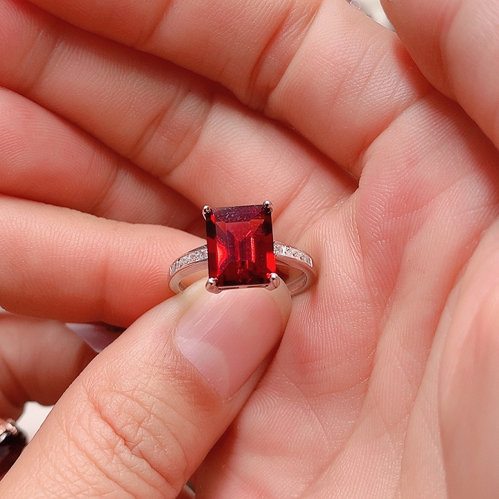 石榴石戒指银S925镶嵌8✖️10