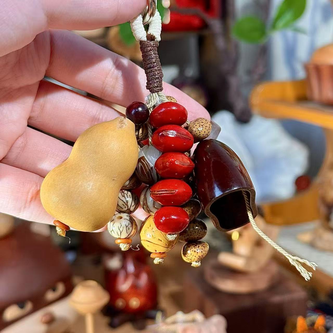 天然果壳种子摇铃复古森系多宝串珠挂件手工编绳文艺包包挂饰