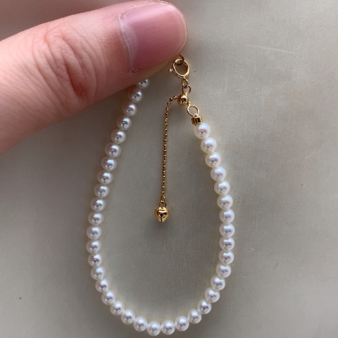 银S925镶嵌淡水珍珠手链4-4.5mm 