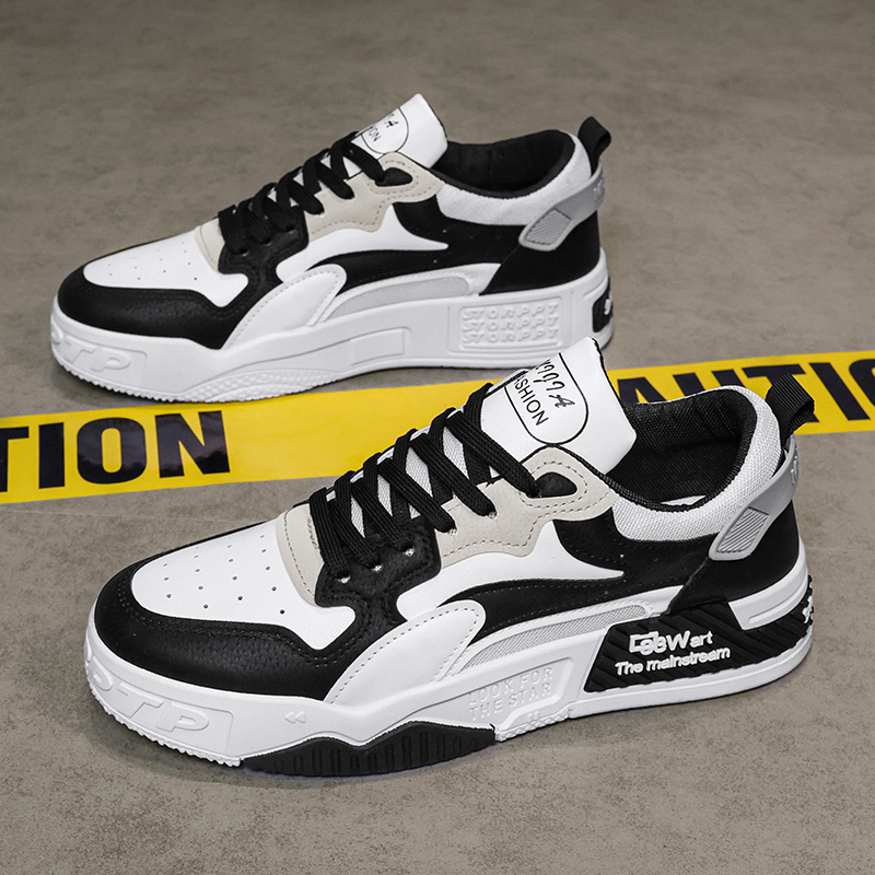 男鞋2025新款透气黑白熊猫板鞋男款休闲运动厚底防滑网面潮鞋7771