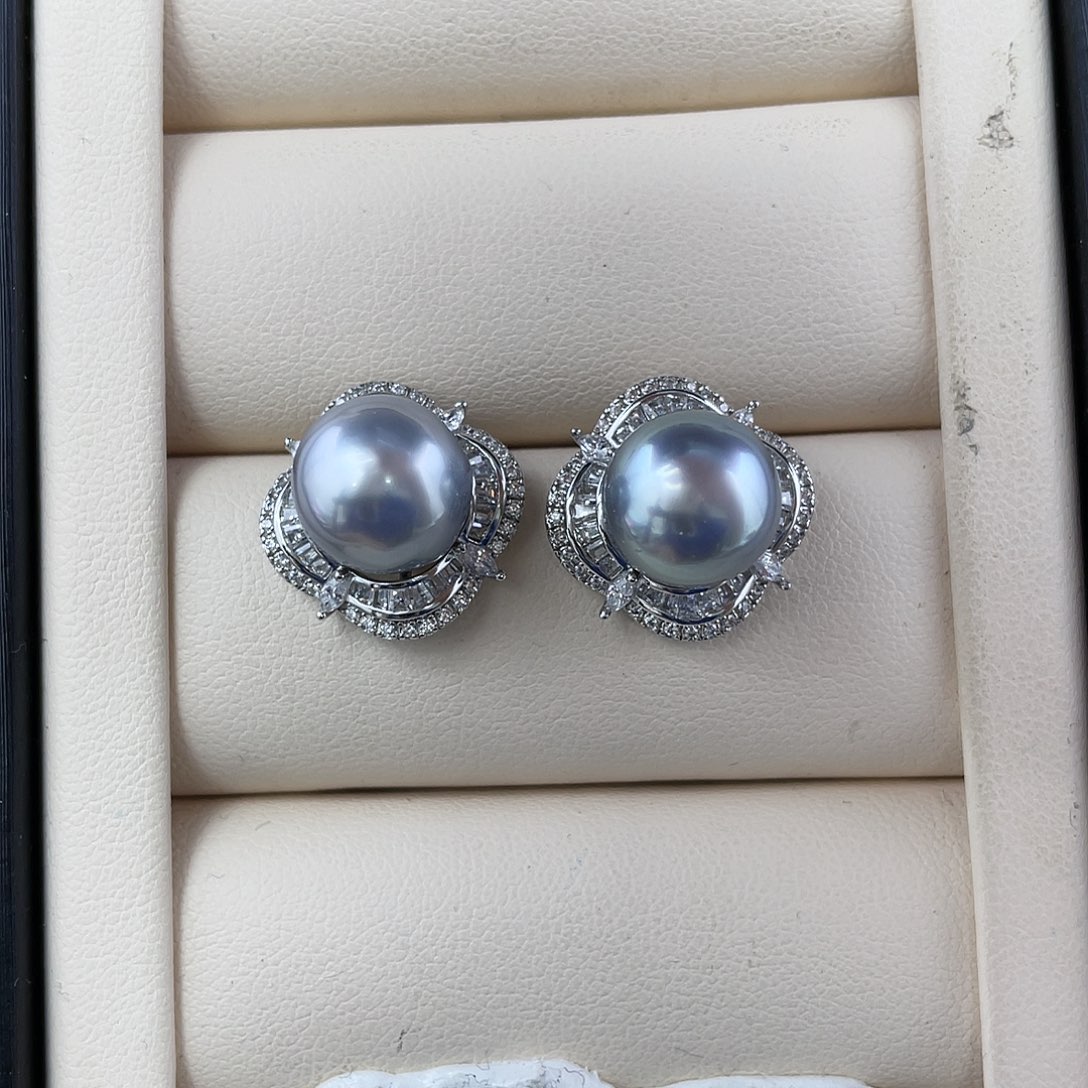 海水珍珠耳饰银S925镶嵌