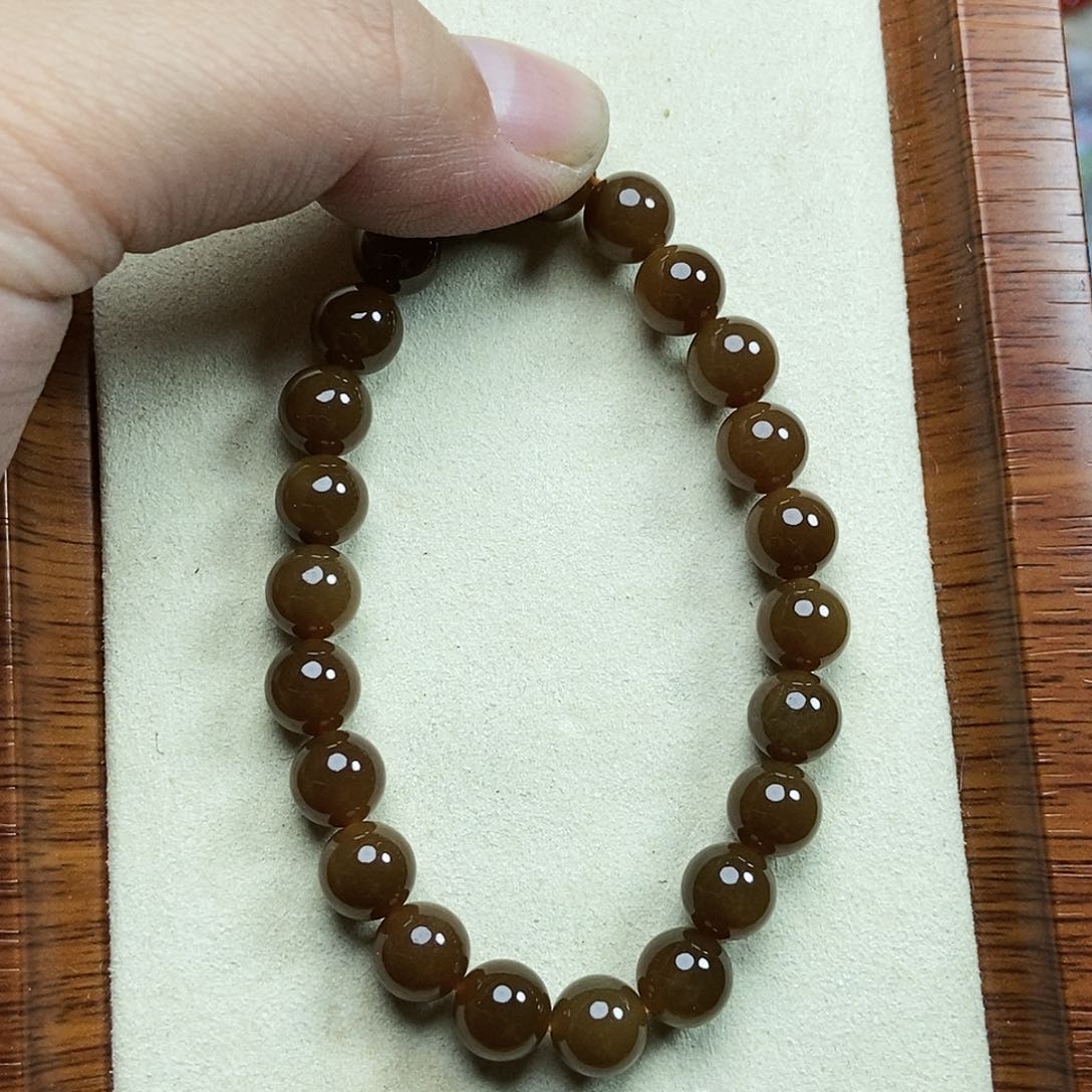 和田玉（糖玉）手链未镶嵌?*8mm金山红糖
