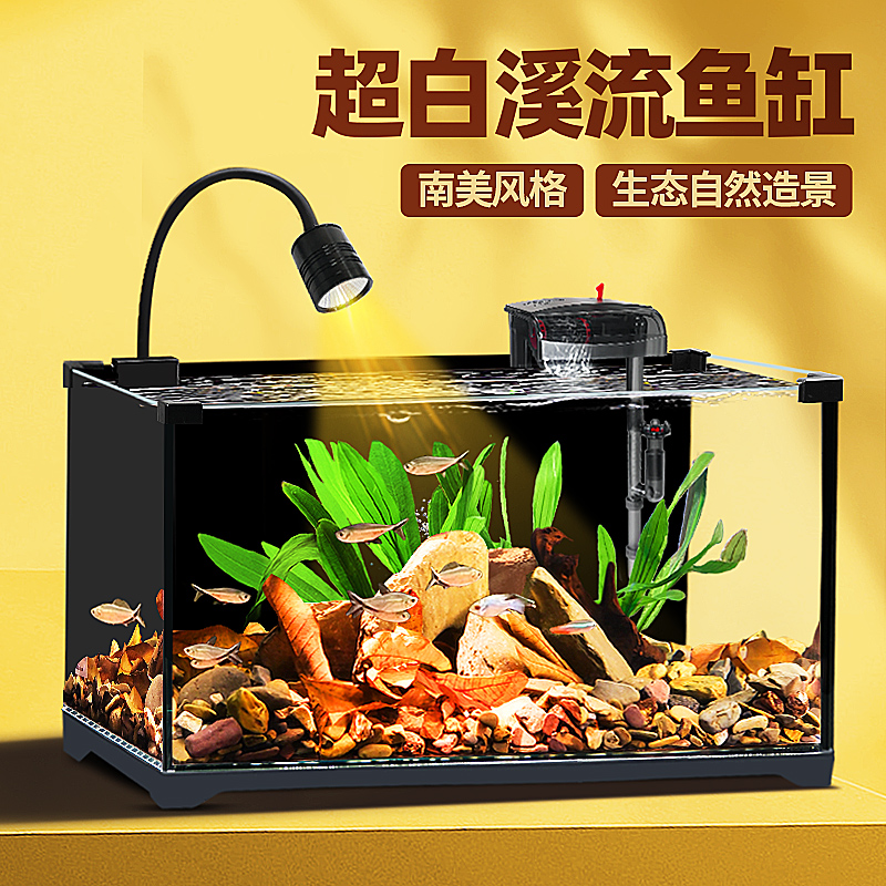 【新奇宠物】桌面鱼缸造景全套新款南美溪流缸客厅小型家用生态超白