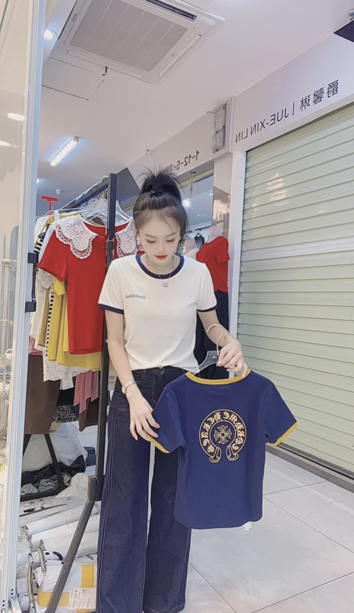 【小玉】新款欧货撞色圆领短袖T恤百搭显瘦透气上衣