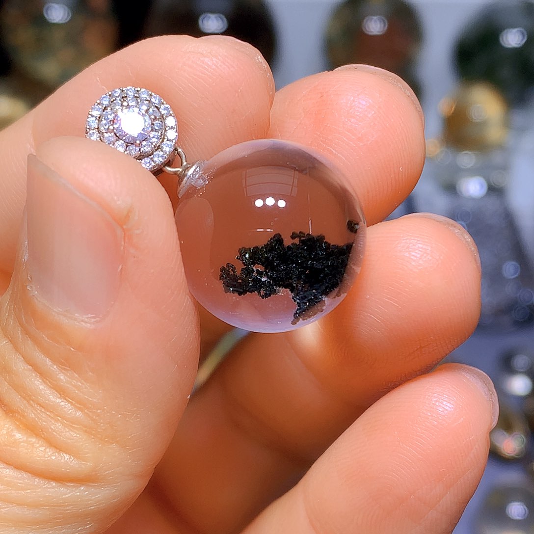 水晶吊坠银S925镶嵌天然水晶