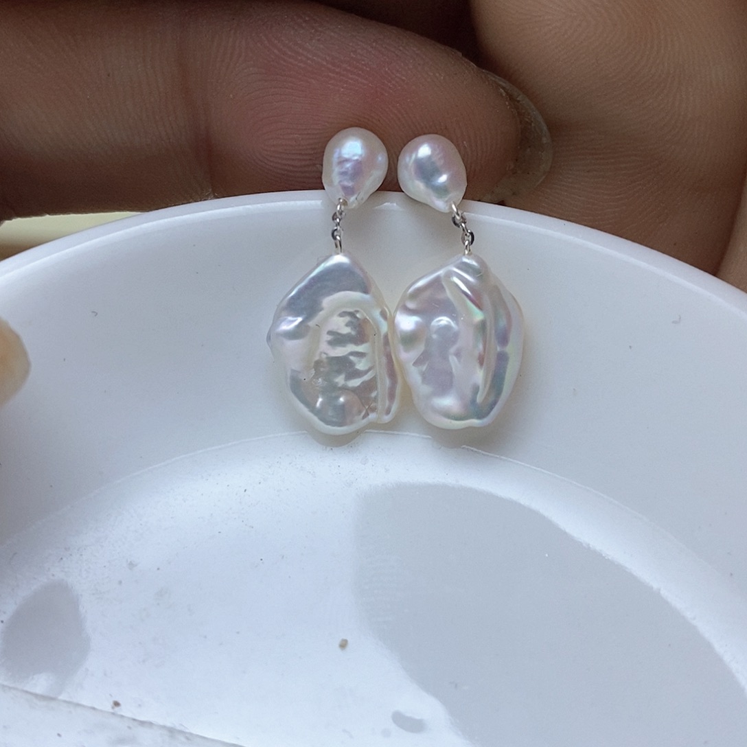 淡水珍珠耳钉银S925镶嵌一*光