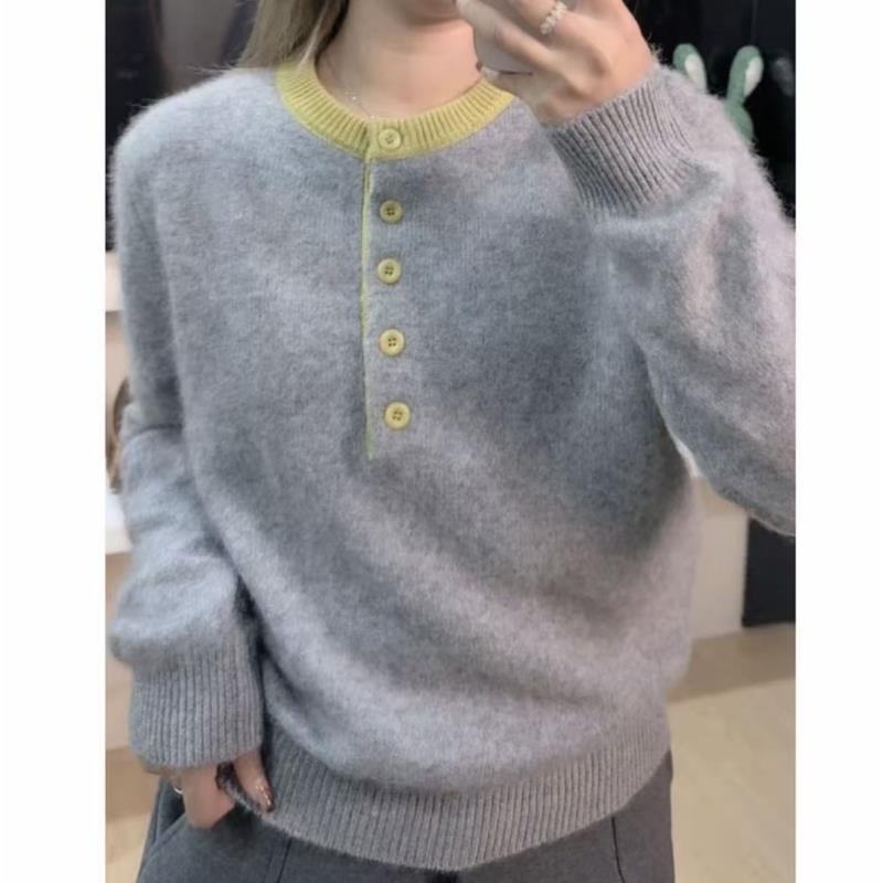 莹莹家/暖炉~100羊毛撞色拉毛工艺毛衣  145