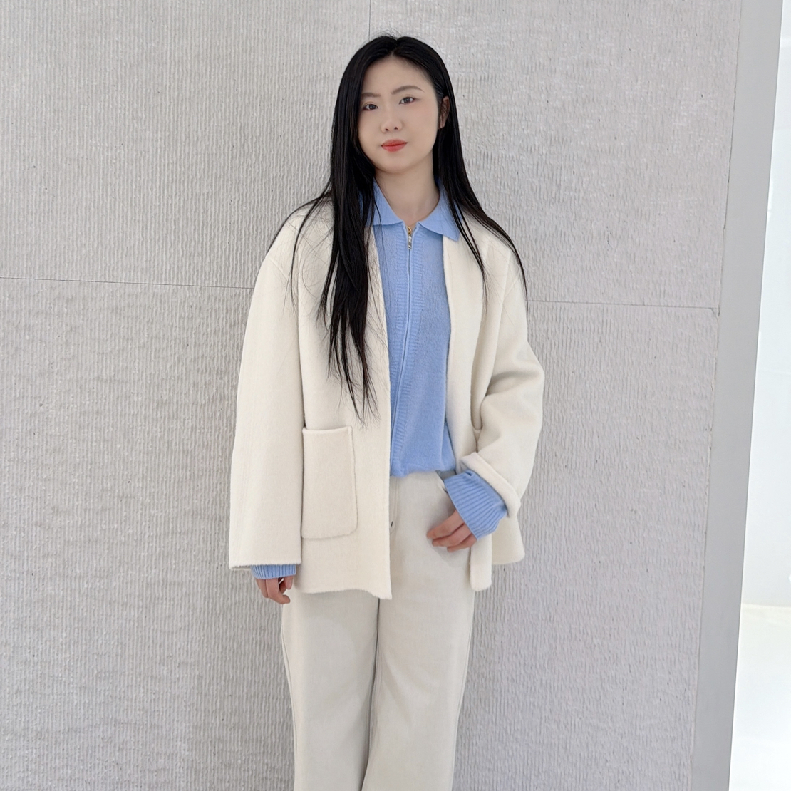 气质白色时尚简约韩版双面呢外套0977