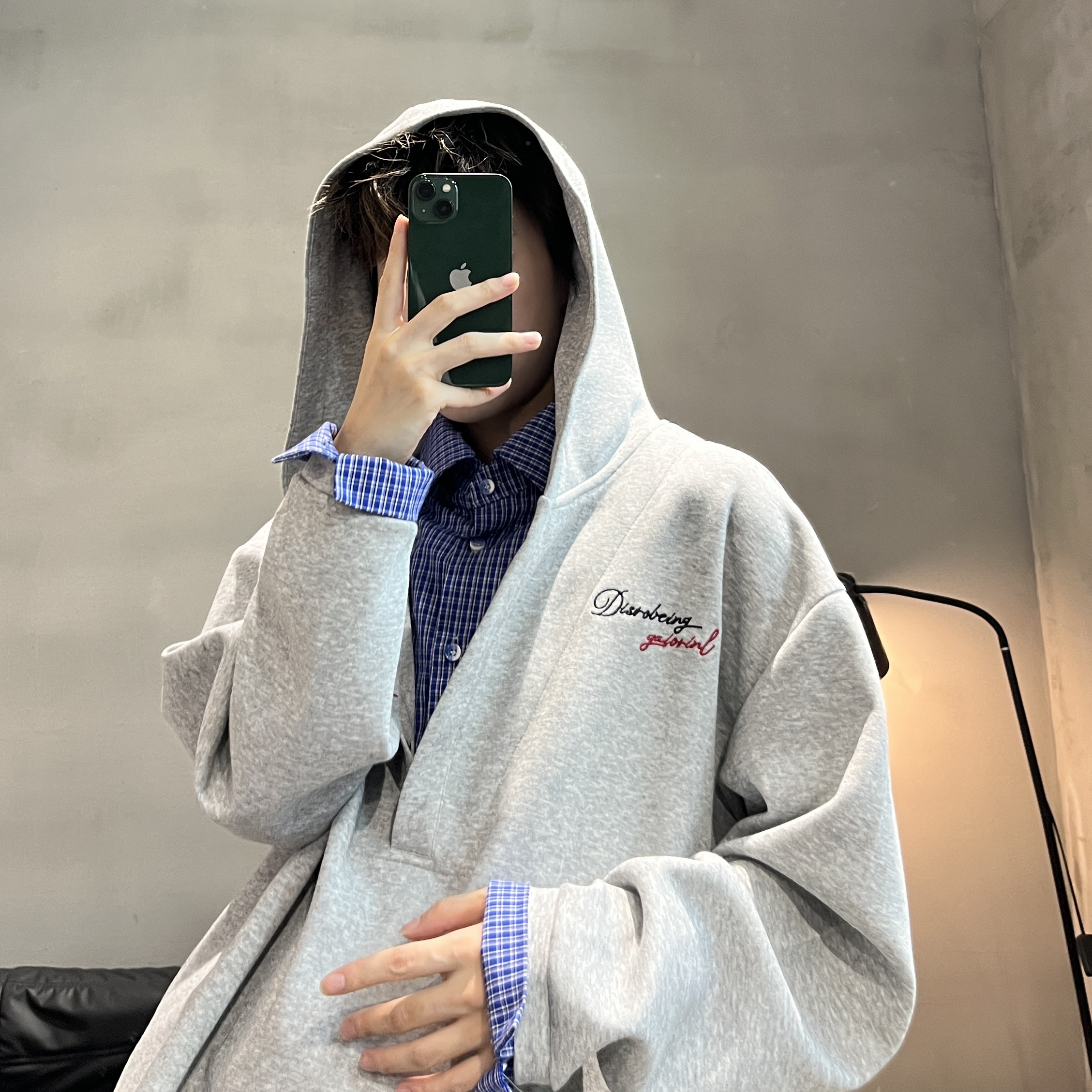 假两件衬衫领连帽卫衣男情侣中性风潮流宽松设计师款秋季套头长袖