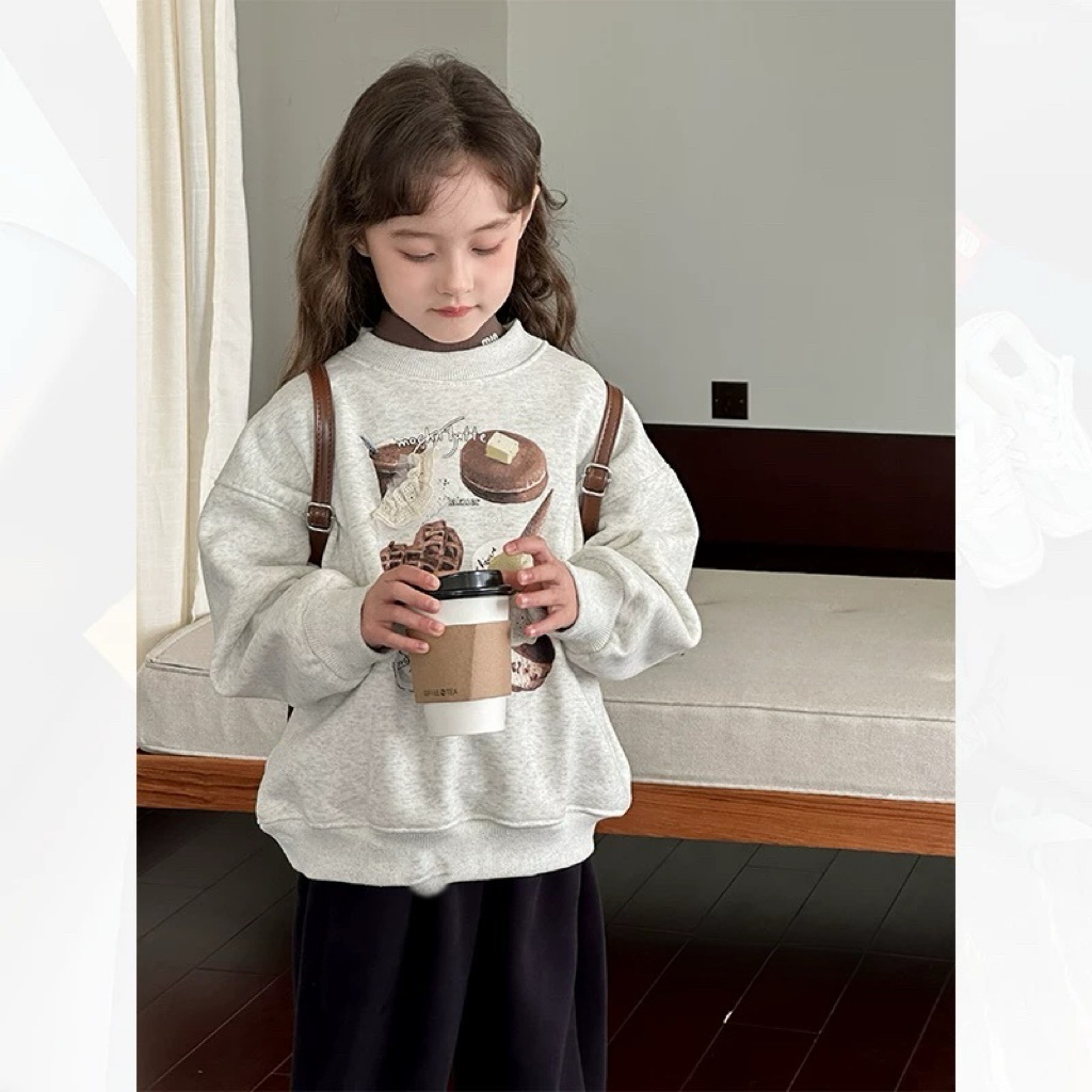 【清货专属】秋冬季新款女童圆领卫衣韩版时尚巧克力印花上衣11092