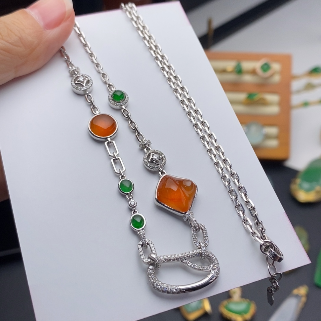 定制翡翠18K金镶嵌     万能链