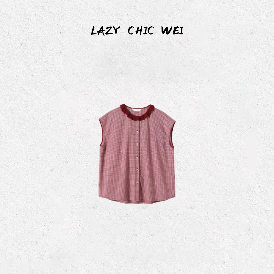 WEI 棉混纺庄园风蕾丝拼接红格子坎肩上衣25SSW1410
