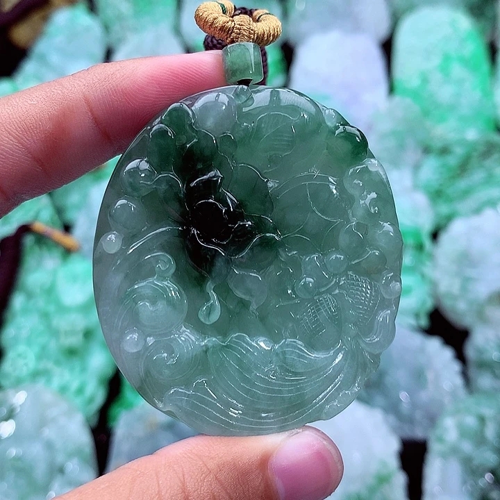 天然A货翡翠荷花鱼